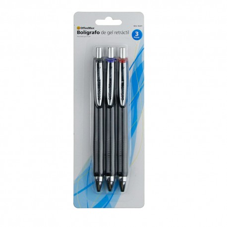 Boligrafo de Gel Retractil Officemax Negro Rojo Azul 3 pzas